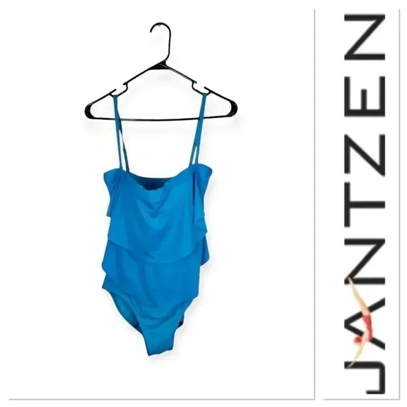 Jantzen blue three ruffle  one piece swimsuit size 8 - Picture 1 of 7